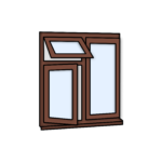 W23 Three-Section Window with Push-Out, Side-Opening, and Fixed Pane – Kömmerling 70 Profile – 1200x1200mm – Rosewood