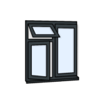 W23 Three-Section Window with Push-Out, Side-Opening, and Fixed Pane – Kömmerling 70 Profile – 1200x1200mm – Anthracite Grey