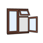 W24 Three-Section Window with Push-Out, Side-Opening, and Fixed Pane – Kömmerling 70 Profile – 1200x1200mm – Rosewood