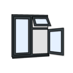 W24 Three-Section Window with Push-Out, Side-Opening, and Fixed Pane – Kömmerling 70 Profile – 1200x1200mm – Anthracite Grey