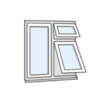 W26 Three-Section Window with 2 Push-Outs and Fixed Pane - Kömmerling 70 Profile - 1200x1200mm - White