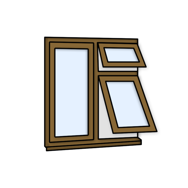 W26 Three-Section Window with 2 Push-Outs and Fixed Pane – Kömmerling 70 Profile – 1200x1200mm – Golden Oak