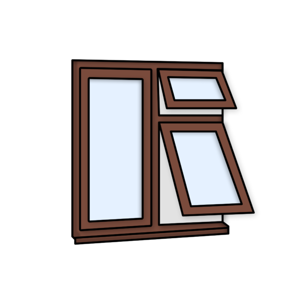 W26 Three-Section Window with 2 Push-Outs and Fixed Pane – Kömmerling 70 Profile – 1200x1200mm – Rosewood