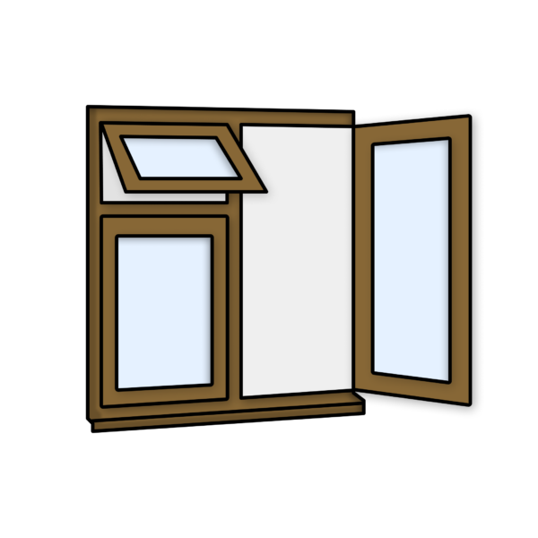 W27 Three-Section Window with Top Push-Out, Fixed Pane, and Side-Opening Sash – Kömmerling 70 Profile – 1200x1200mm – Golden Oak