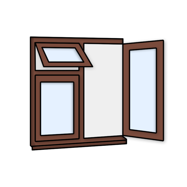 W27 Three-Section Window with Top Push-Out, Fixed Pane, and Side-Opening Sash – Kömmerling 70 Profile – 1200x1200mm – Rosewood