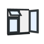 W27 Three-Section Window with Top Push-Out, Fixed Pane, and Side-Opening Sash – Kömmerling 70 Profile – 1200x1200mm – Anthracite Grey