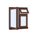 W28 Three-Section Window with Top Push-Out, Fixed Pane, and Side-Opening Sash – Kömmerling 70 Profile – 1200x1200mm – Rosewood