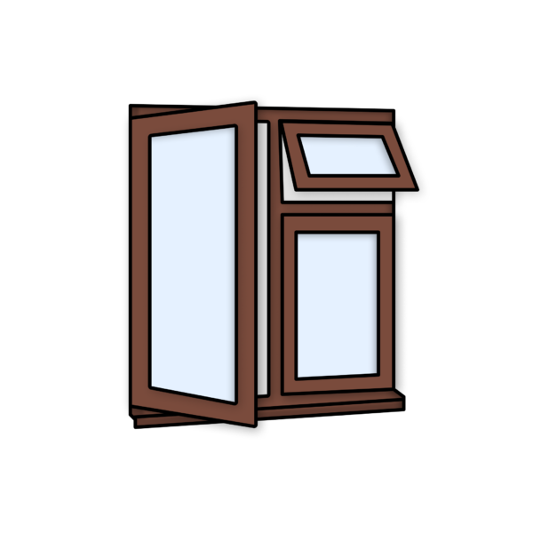 W28 Three-Section Window with Top Push-Out, Fixed Pane, and Side-Opening Sash – Kömmerling 70 Profile – 1200x1200mm – Rosewood
