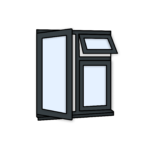 W28 Three-Section Window with Top Push-Out, Fixed Pane, and Side-Opening Sash – Kömmerling 70 Profile – 1200x1200mm – Anthracite Grey