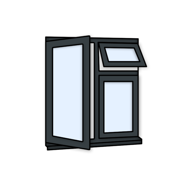 W28 Three-Section Window with Top Push-Out, Fixed Pane, and Side-Opening Sash – Kömmerling 70 Profile – 1200x1200mm – Anthracite Grey