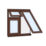 W29 Three-Section Window with Fixed Pane, Top Light Push-Out, and Push-Out Sash – Kömmerling 70 Profile – 1200x1200mm – Rosewood