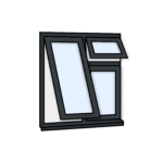 W30 Three-Section Window with Fixed Pane, Top Light Push-Out, and Push-Out Sash – Kömmerling 70 Profile – 1200x1200mm – Anthracite Grey