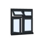 W33 Four-Section Window with Side Opening, Top Light, and Fixed Panes – Kömmerling 70 Profile – 1200x1200mm – Anthracite Grey