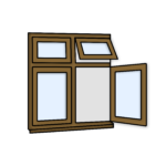 W34 Four-Section Window with Side Opening, Top Light, and Fixed Panes – Kömmerling 70 Profile – 1200x1200mm – Golden Oak