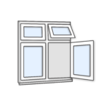 W34 with Side Opening, Top Light, and Fixed Panes – Timber Options: Pine, Oak, Meranti (1200x1200mm) – White Finish