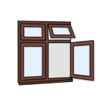 W34 Four-Section Window with Side Opening, Top Light, and Fixed Panes – Kömmerling 70 Profile – 1200x1200mm – Rosewood