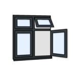 W34 Four-Section Window with Side Opening, Top Light, and Fixed Panes – Kömmerling 70 Profile – 1200x1200mm – Anthracite Grey