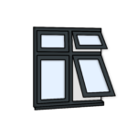 W36 Four-Section Window with Push-Out, Top Light, and Fixed Panes – Kömmerling 70 Profile – 1200x1200mm – Anthracite Grey