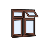 W38 Four-Section Window with Fixed Pane, Side Opening, Push-Out, and Fixed Pane – Kömmerling 70 Profile – 1200x1200mm – Rosewood