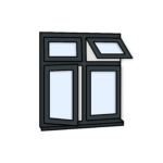 W38 Four-Section Window with Fixed Pane, Side Opening, Push-Out, and Fixed Pane – Kömmerling 70 Profile – 1200x1200mm – Anthracite Grey