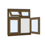 W39 Four-Section Window with Fixed Pane, Side Opening, Push-Out, and Fixed Pane – Kömmerling 70 Profile – 1200x1200mm – Golden Oak