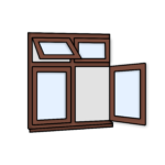 W39 Four-Section Window with Fixed Pane, Side Opening, Push-Out, and Fixed Pane – Kömmerling 70 Profile – 1200x1200mm – Rosewood