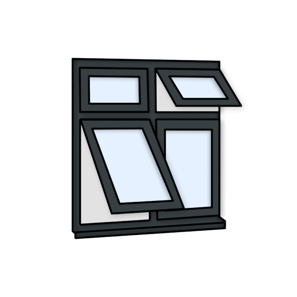 W40 Four-Section Window with Push-Out, Fixed Panes, and Alternating Configuration – Kömmerling 70 Profile – 1200x1200mm – Anthracite Grey