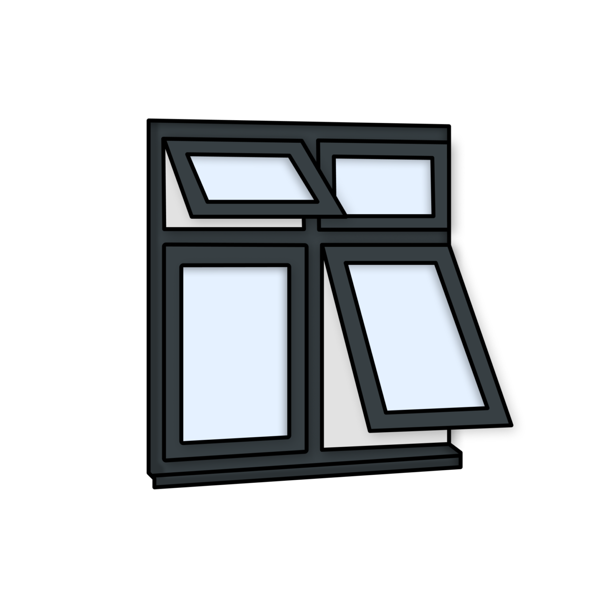 W41 Four-Section Window with Push-Out, Fixed Panes, and Alternating Configuration – Kömmerling 70 Profile – 1200x1200mm – Anthracite Grey - Image 1