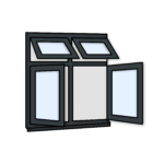 W42 Four-Section Window with Push-Out and Side-Opening Sashes – Kömmerling 70 Profile – 1200x1200mm – Anthracite Grey