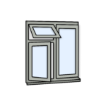 W23 Three-Section Flush Window with Push-Out, Side-Opening, and Fixed Pane – Kömmerling 70 Profile – 1200x1200mm – Agate Grey