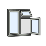W24 Three-Section Flush Window with Push-Out, Side-Opening, and Fixed Pane – Kömmerling 70 Profile – 1200x1200mm – Agate Grey