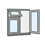 W27 Three-Section Flush Window with Top Push-Out, Fixed Pane, and Side-Opening Sash – Kömmerling 70 Profile – 1200x1200mm – Agate Grey