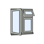 W28 Three-Section Flush Window with Top Push-Out, Fixed Pane, and Side-Opening Sash – Kömmerling 70 Profile – 1200x1200mm – Agate Grey