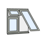 W29 Three-Section Flush Window with Fixed Pane, Top Light Push-Out, and Push-Out Sash – Kömmerling 70 Profile – 1200x1200mm – Agate Grey