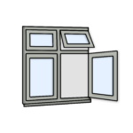 W34 Four-Section Flush Window with Side Opening, Top Light, and Fixed Panes – Kömmerling 70 Profile – 1200x1200mm – Agate Grey