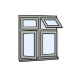 W38 Four-Section Flush Window with Fixed Pane, Side Opening, Push-Out, and Fixed Pane – Kömmerling 70 Profile – 1200x1200mm – Agate Grey