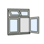 W39 Four-Section Flush Window with Fixed Pane, Side Opening, Push-Out, and Fixed Pane – Kömmerling 70 Profile – 1200x1200mm – Agate Grey