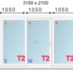 uPVC Patio Sliding Doors with Three Sections 3150x2100