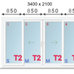 uPVC Patio Sliding Doors with Four Sections 3400x2100